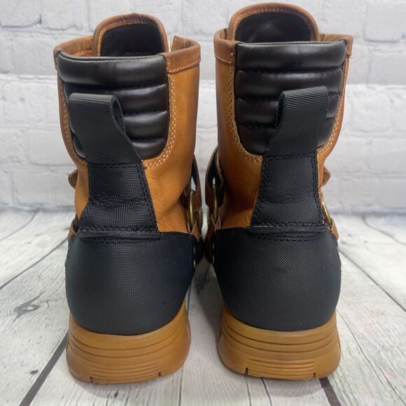 VTG Polo Ralph Lauren Sports Boots Tan Duck Leather Double Zip Strap Hunt Shoes - Picture 5 of 16